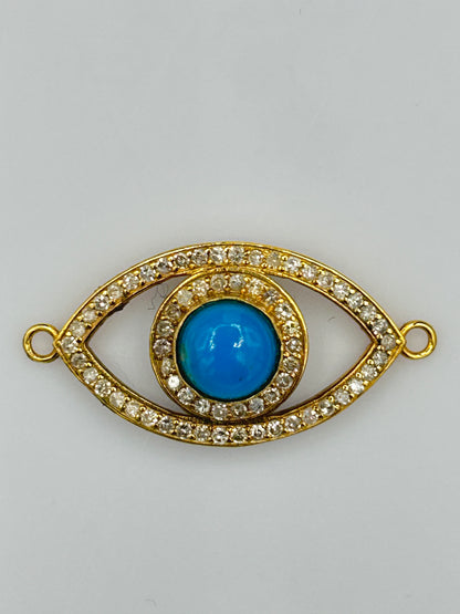 Evil Eye 14k Solid Gold Diamond Pendants With Turquoise Stone