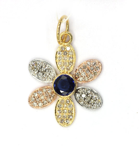 Flower 14k Solid Gold Diamond Pendants