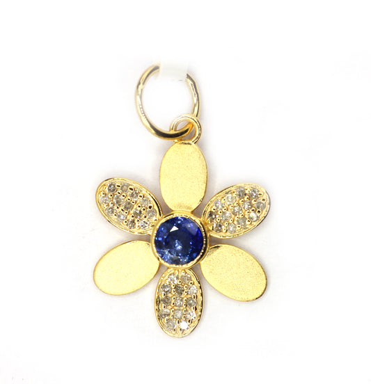 Flower 14k Solid Gold Diamond Pendants
