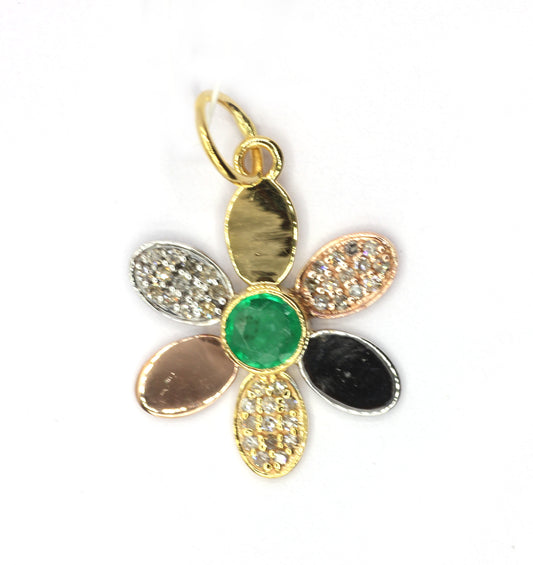 Flower 14k Solid Gold Diamond Pendants