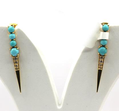 Spike 14k Gold Diamond Stud Earring With Turquoise Stone