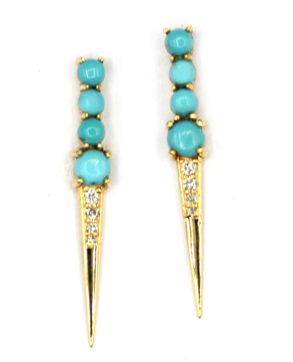Spike 14k Gold Diamond Stud Earring With Turquoise Stone