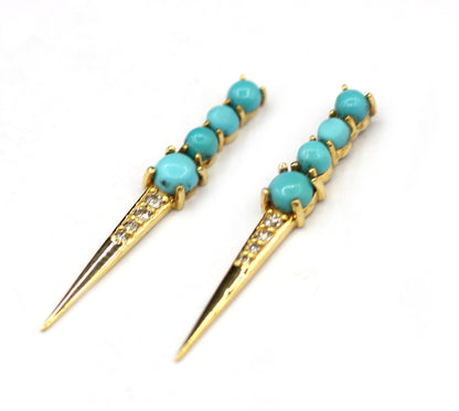 Spike 14k Gold Diamond Stud Earring With Turquoise Stone