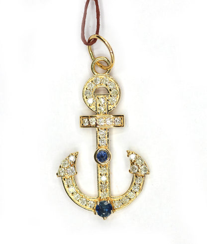Anchor 14k Solid Gold Diamond Pendant