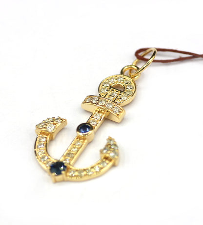 Anchor 14k Solid Gold Diamond Pendant