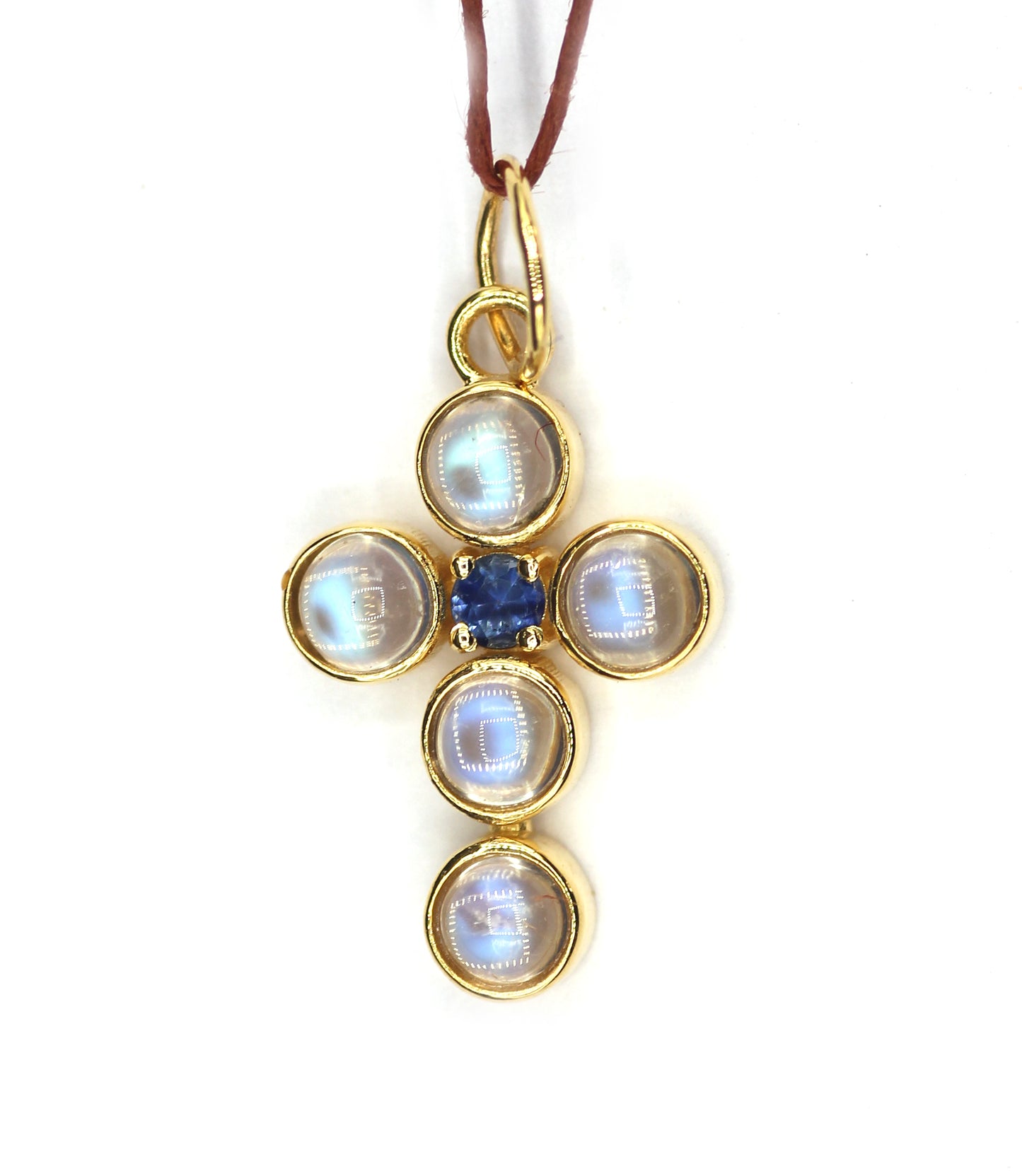 Cross 14k Solid Gold Moon Stone Pendant