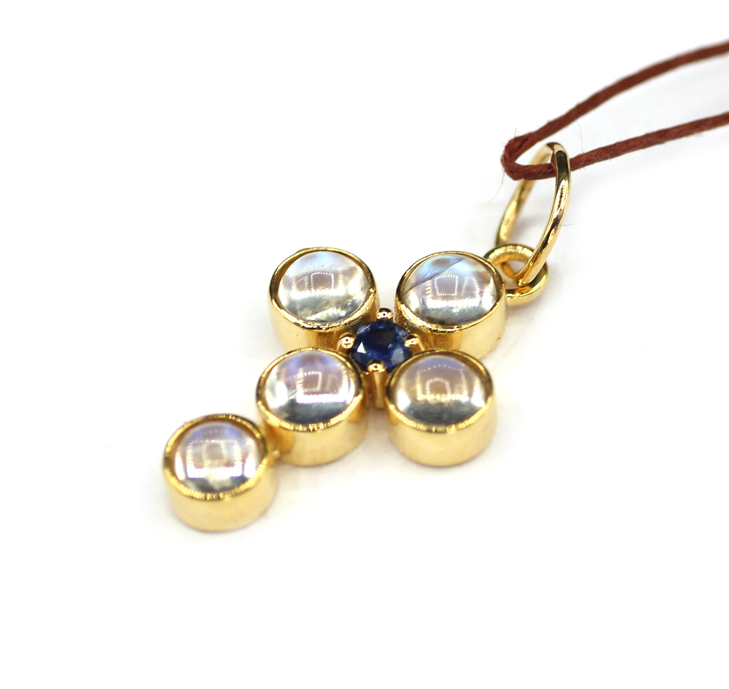 Cross 14k Solid Gold Moon Stone Pendant