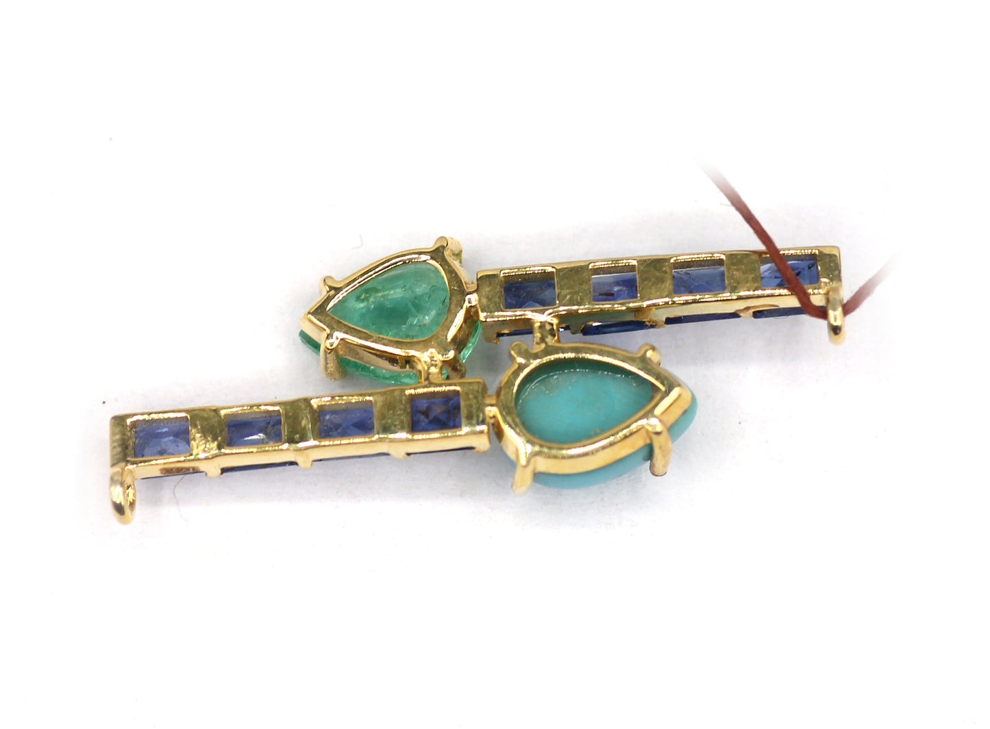 14k Solid Gold Emerald Pendant With Blue Sapphire & Turquoise Stone