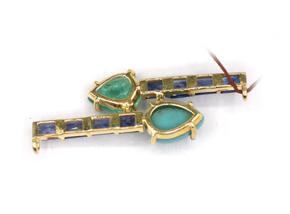 14k Solid Gold Emerald Pendant With Blue Sapphire & Turquoise Stone