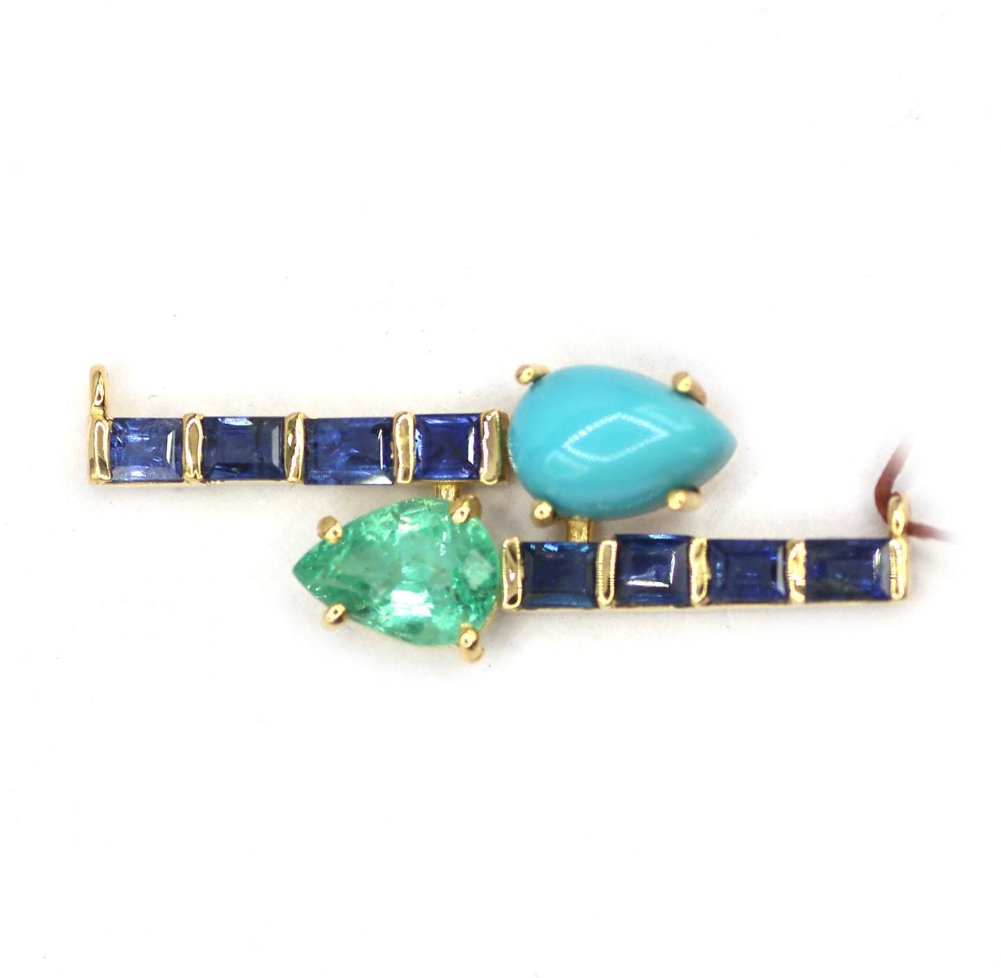 14k Solid Gold Emerald Pendant With Blue Sapphire & Turquoise Stone