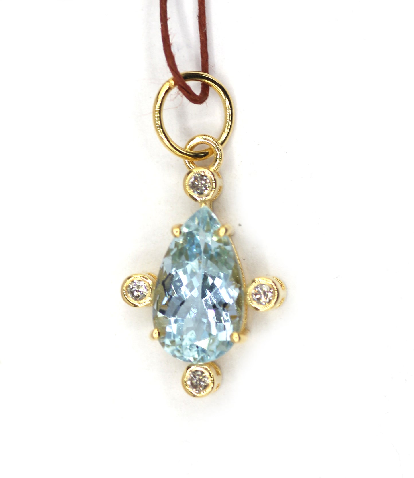Aquamarine 14k Solid Gold Diamond Pendant