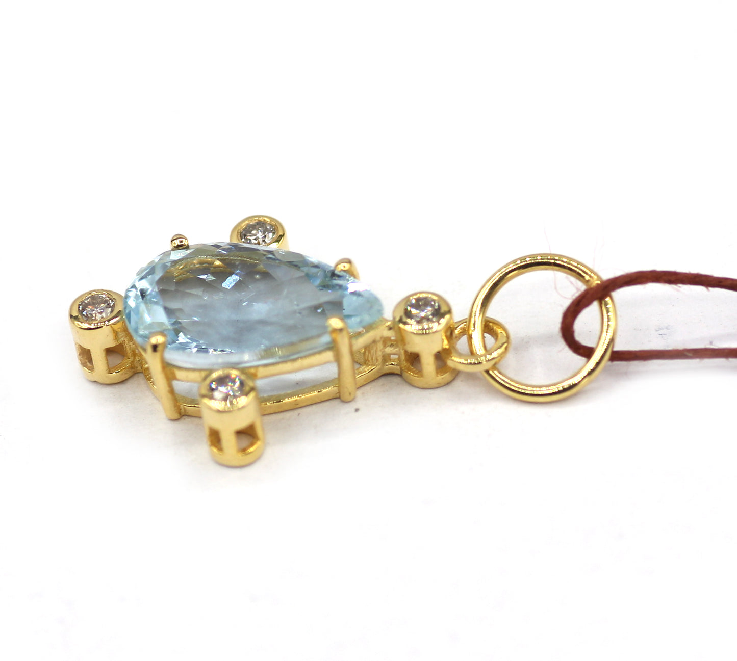 Aquamarine 14k Solid Gold Diamond Pendant