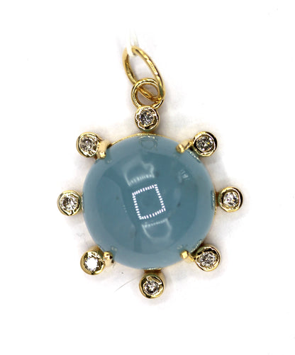 Aquamarine 14k Solid Gold Diamond Pendant