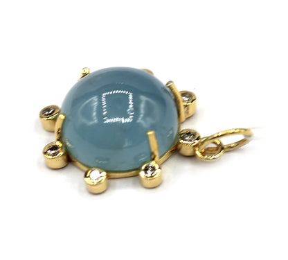 Aquamarine 14k Solid Gold Diamond Pendant