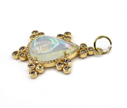 Ethiopian Opal 14k Solid Gold Diamond Pendant