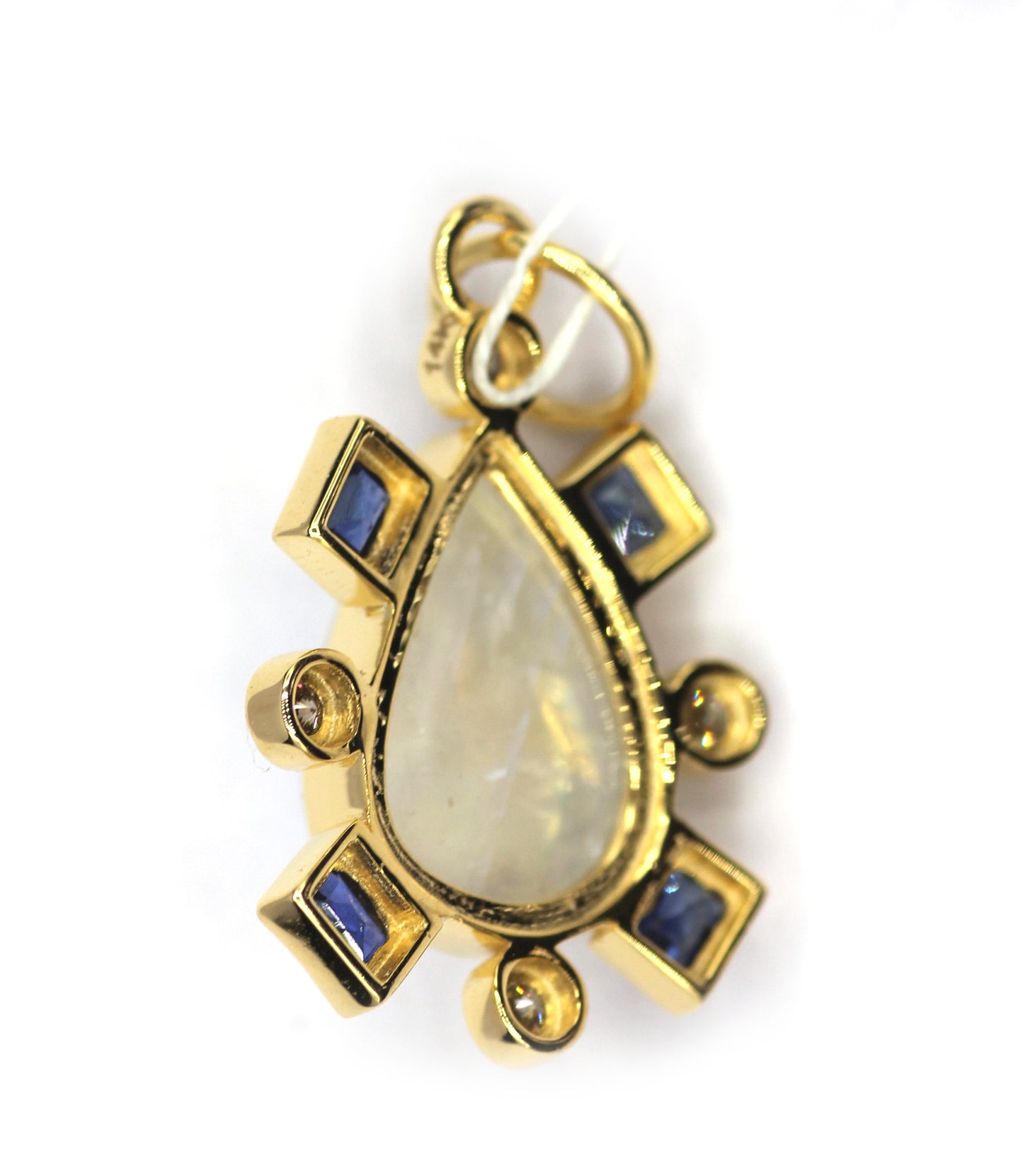 Rainbow Moonstone 14k Solid Gold Diamond Pendant
