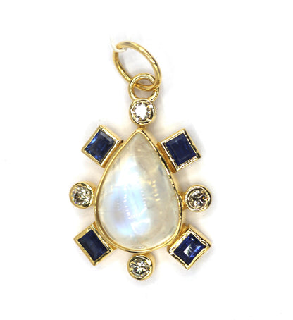 Rainbow Moonstone 14k Solid Gold Diamond Pendant