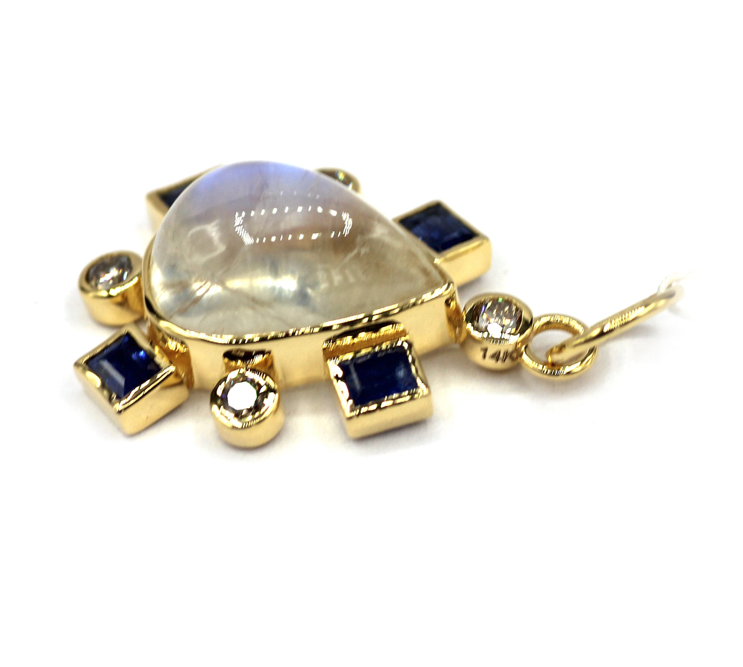 Rainbow Moonstone 14k Solid Gold Diamond Pendant