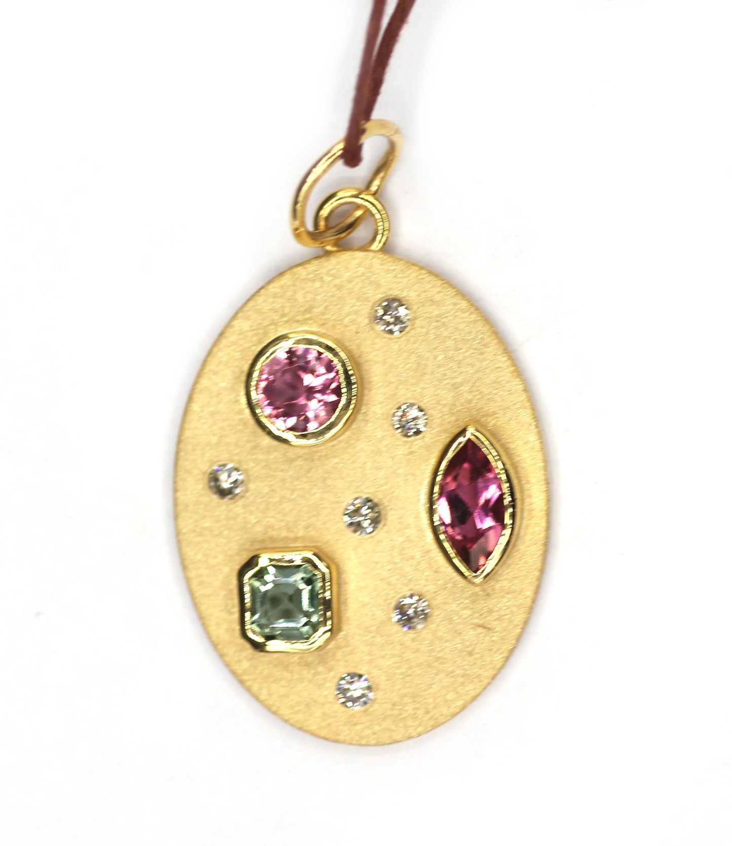 Oval 14k Solid Gold Diamond Tourmaline Stone Pendant