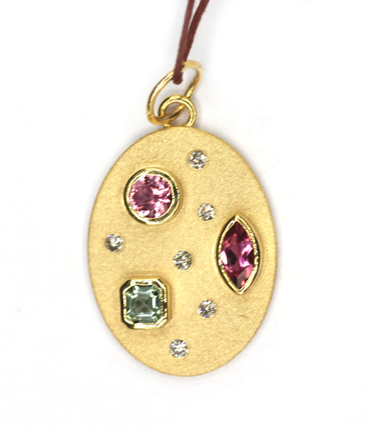 Oval 14k Solid Gold Diamond Tourmaline Stone Pendant