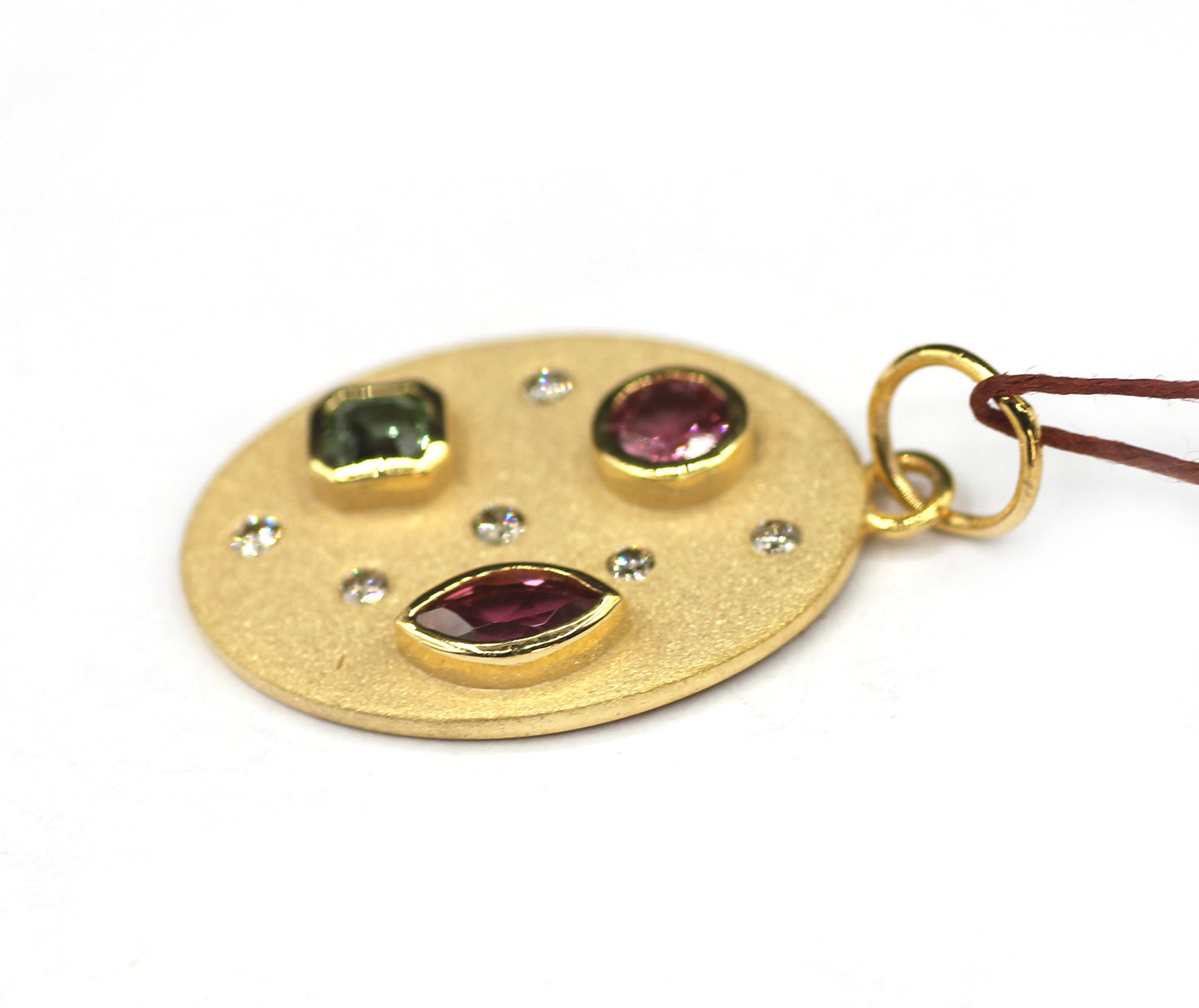 Oval 14k Solid Gold Diamond Tourmaline Stone Pendant