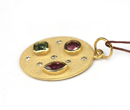 Oval 14k Solid Gold Diamond Tourmaline Stone Pendant