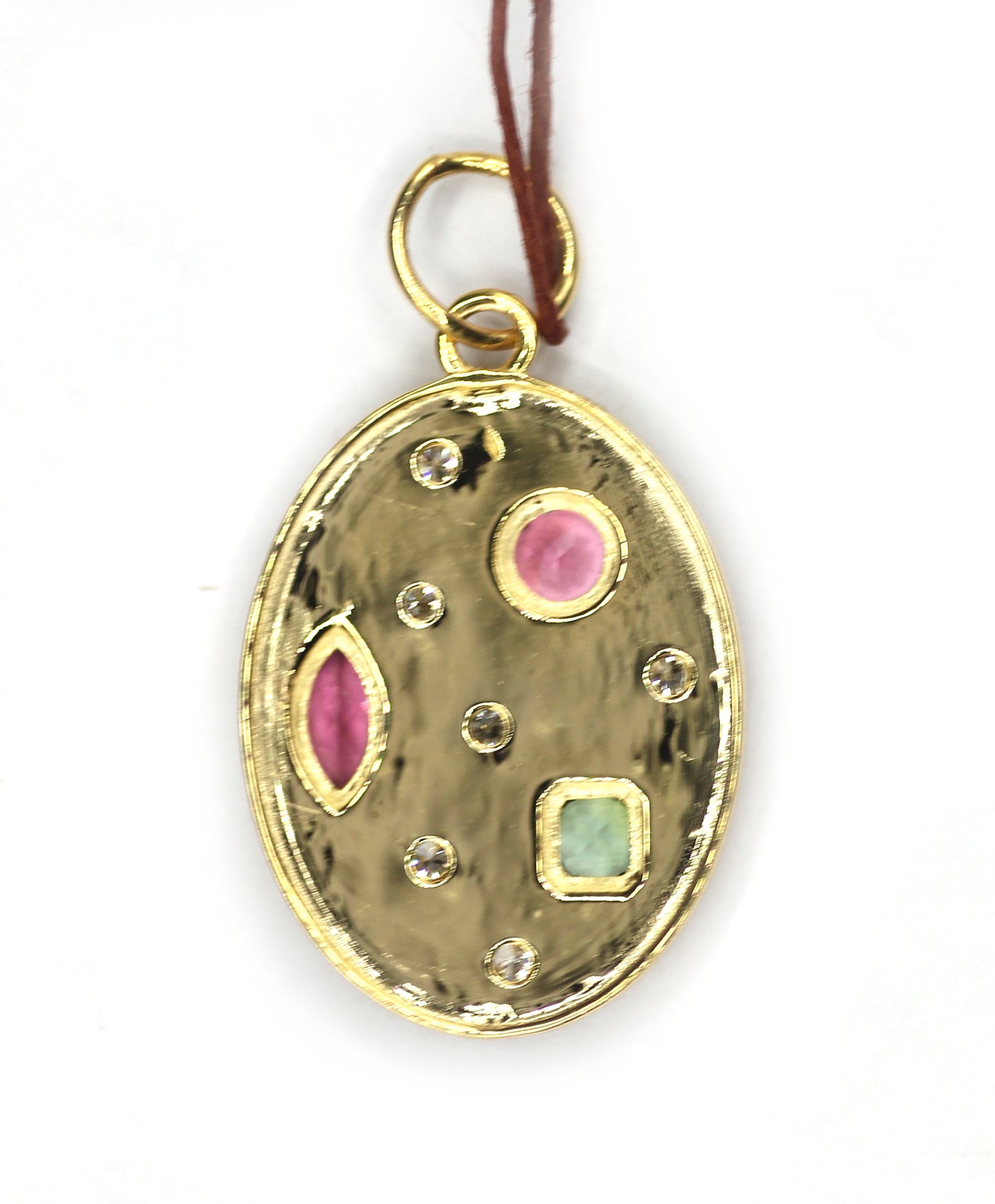 Oval 14k Solid Gold Diamond Tourmaline Stone Pendant