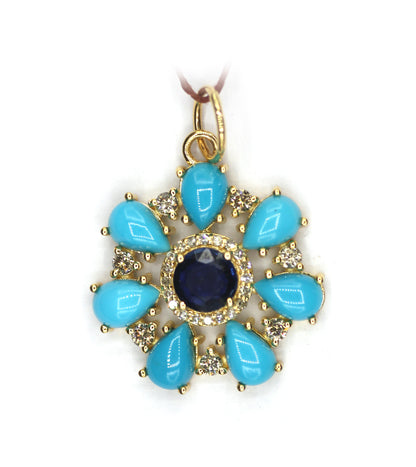Flower 14k Solid Gold Diamond Pendant