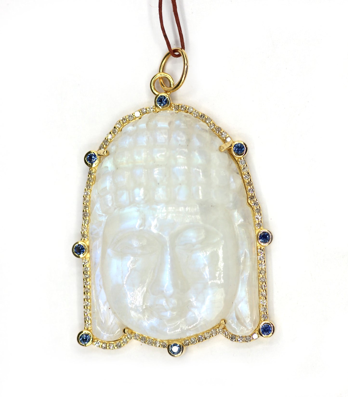 Buddha 14k Solid Gold Diamond Moon Stone Pendant