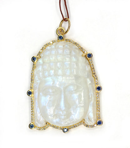 Buddha 14k Solid Gold Diamond Moon Stone Pendant