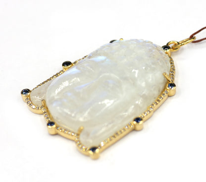 Buddha 14k Solid Gold Diamond Moon Stone Pendant