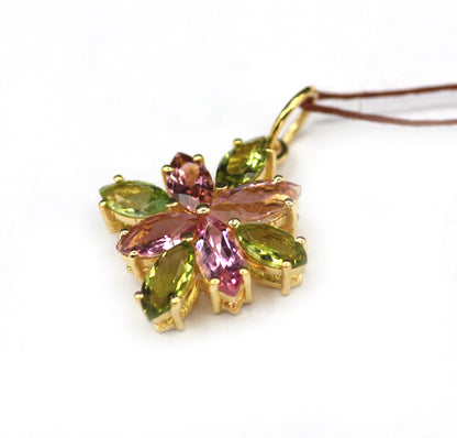 14k Solid Gold Tourmaline Stone Pendant