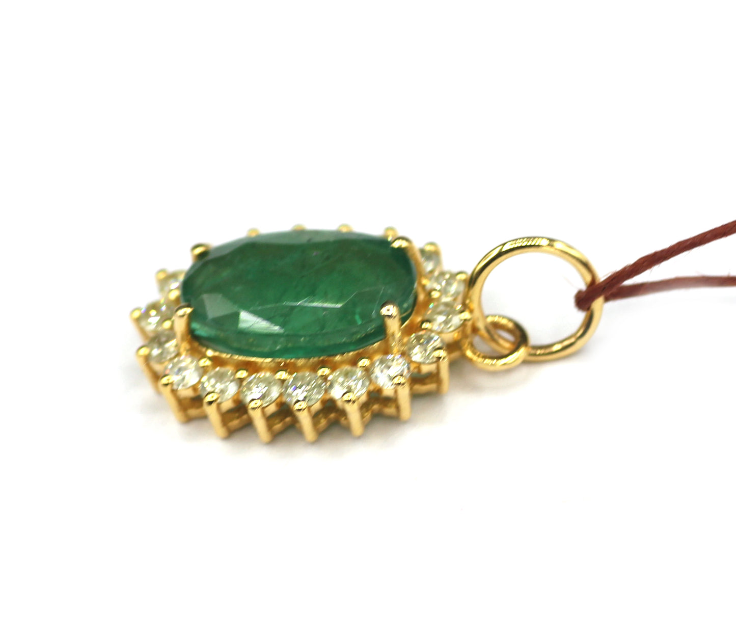 Emerald 14k Solid Gold Diamond Pendant