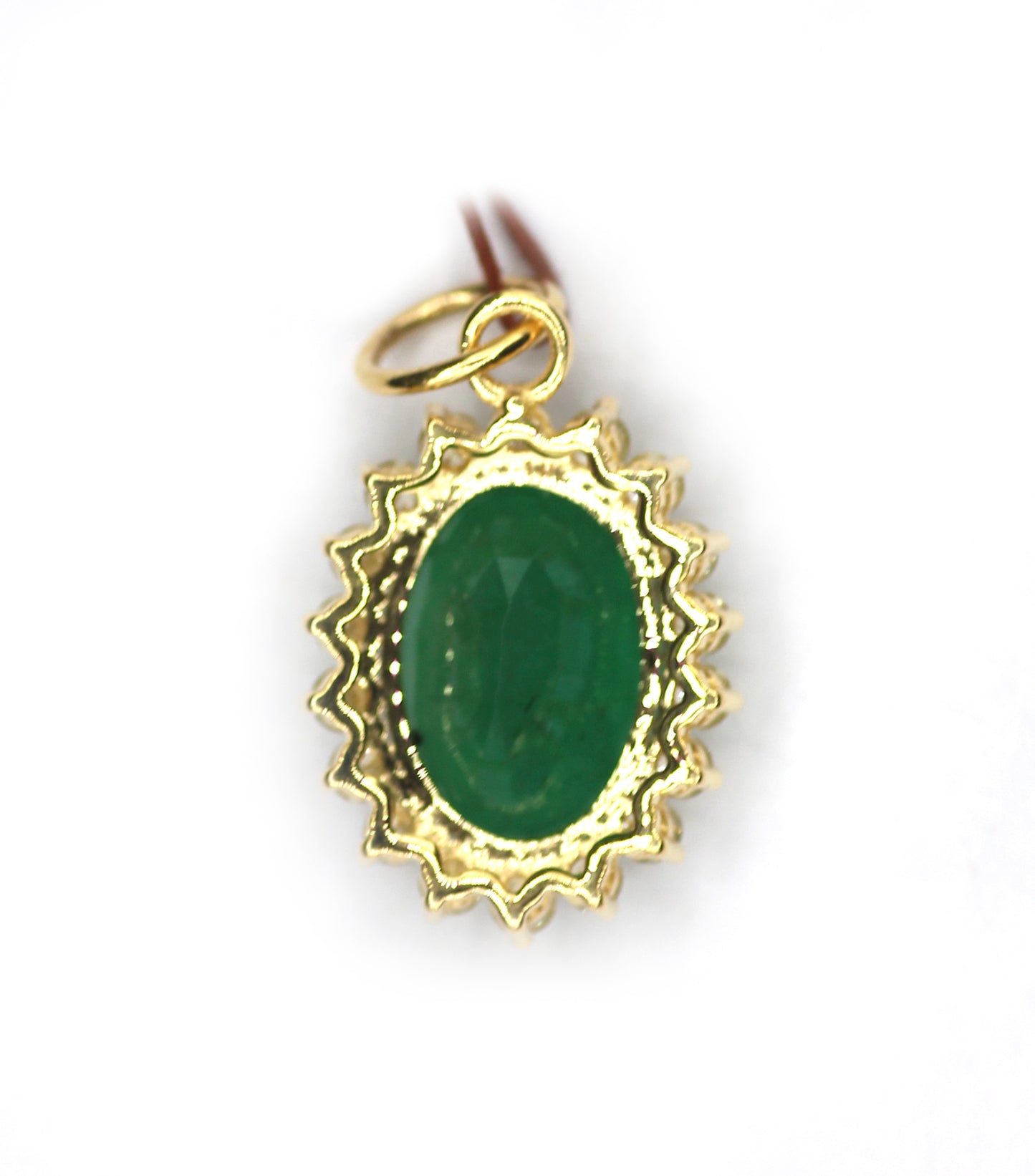 Oval 14k Solid Gold Diamond Emerald Stone Pendant