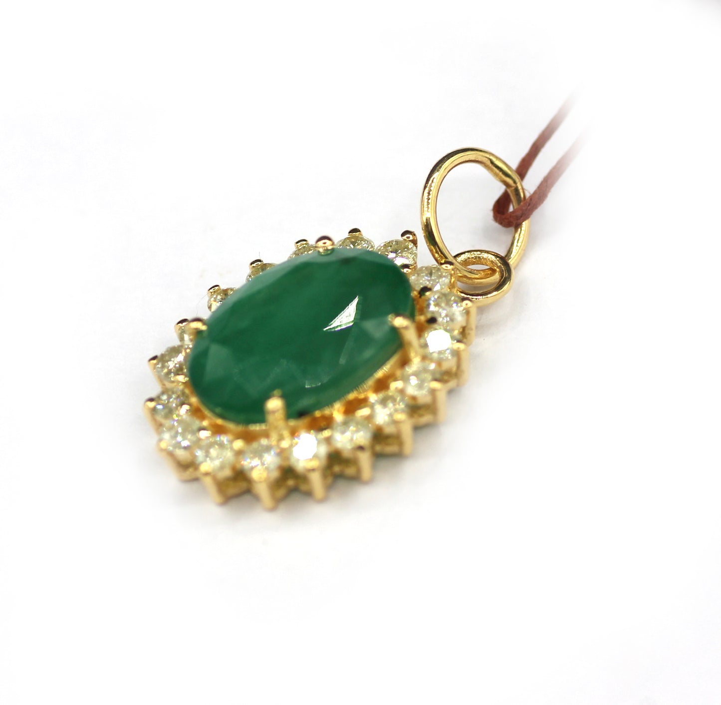Oval 14k Solid Gold Diamond Emerald Stone Pendant
