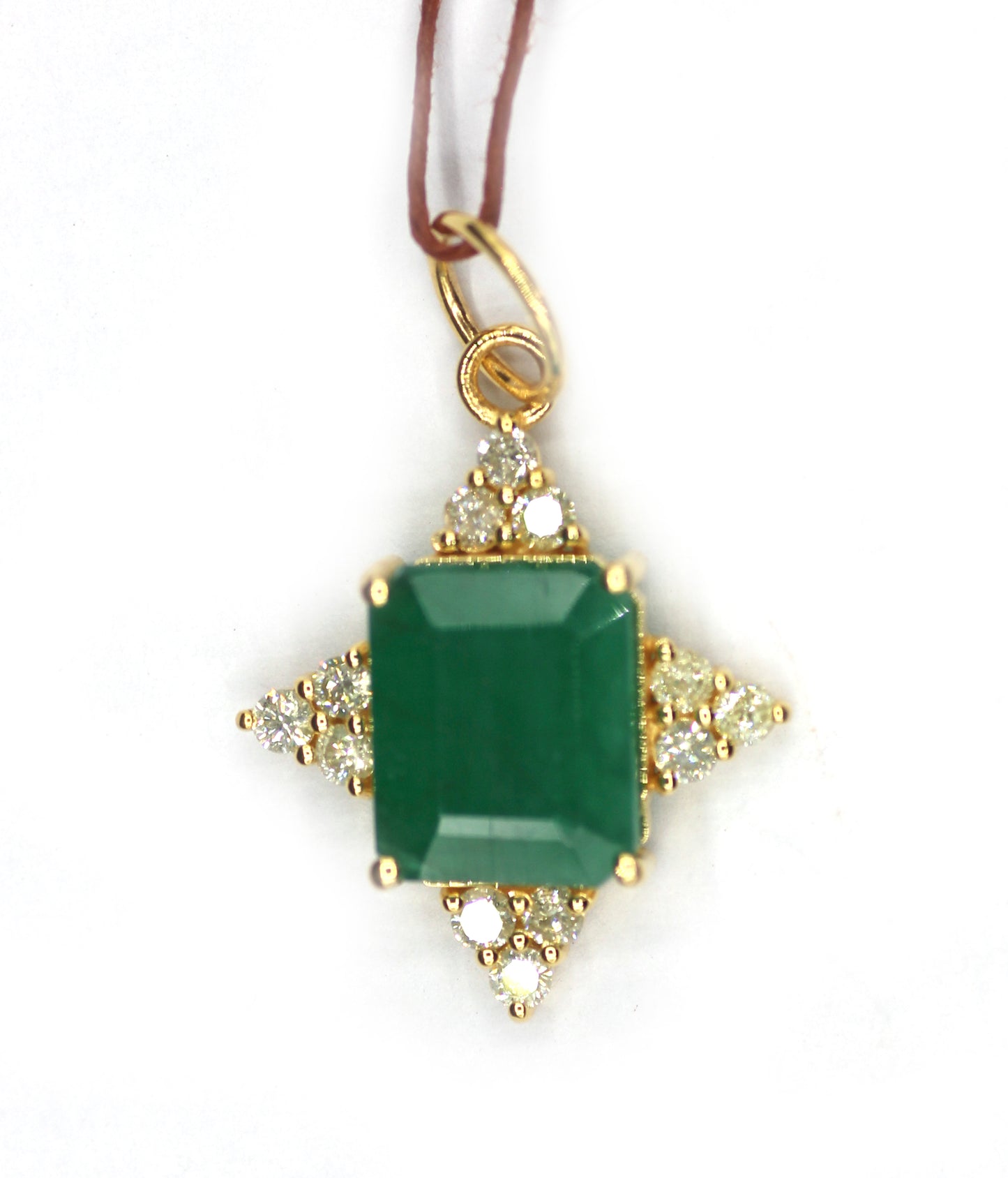 Emerald 14k Solid Gold Diamond Pendant
