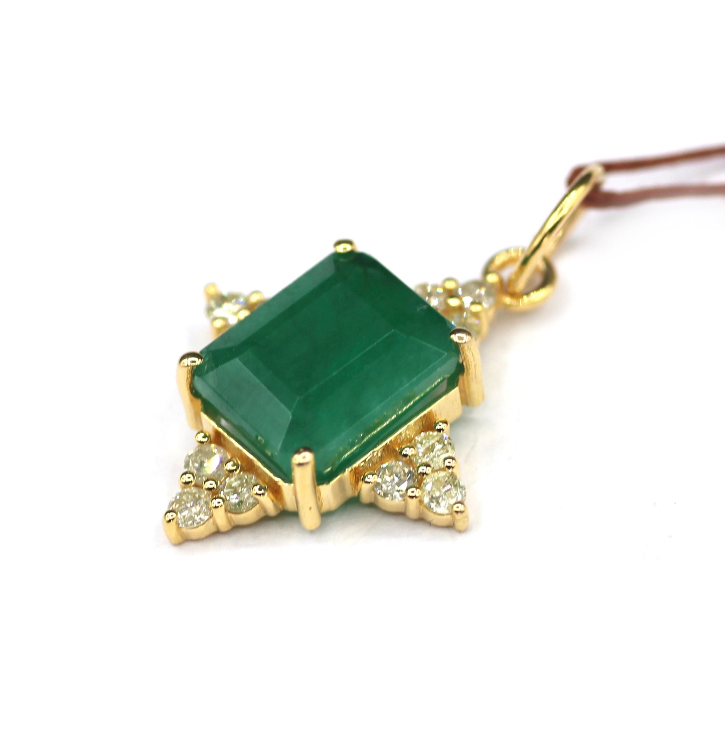 Emerald 14k Solid Gold Diamond Pendant