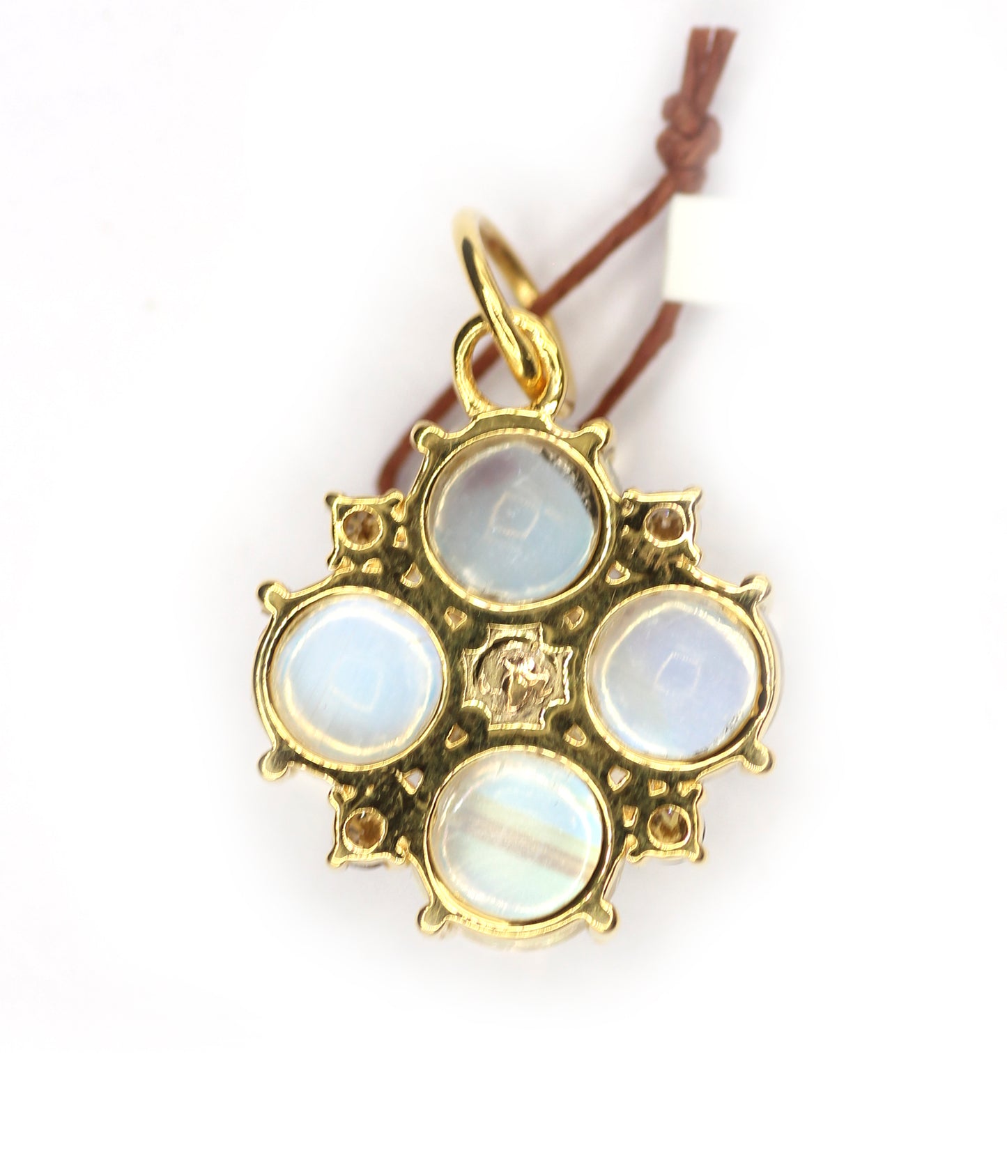Rainbow Moonstone 14k Solid Gold Diamond Pendant With Emerald Stone