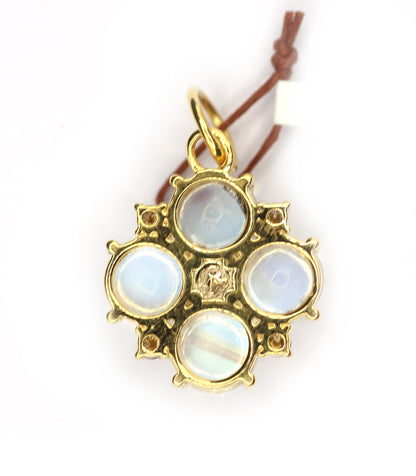 Rainbow Moonstone 14k Solid Gold Diamond Pendant With Emerald Stone