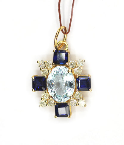 Aqua 14k Solid Gold Diamond Pendant