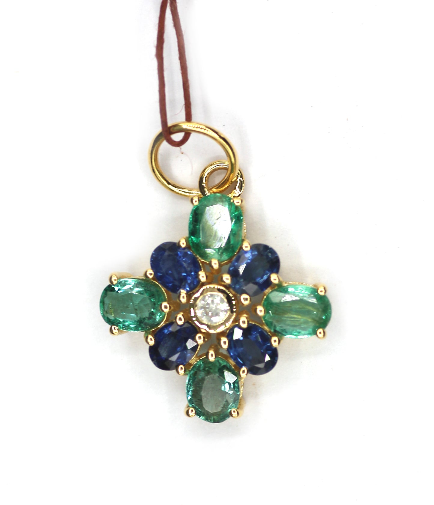 Emerald 14k Solid Gold Diamond Pendant