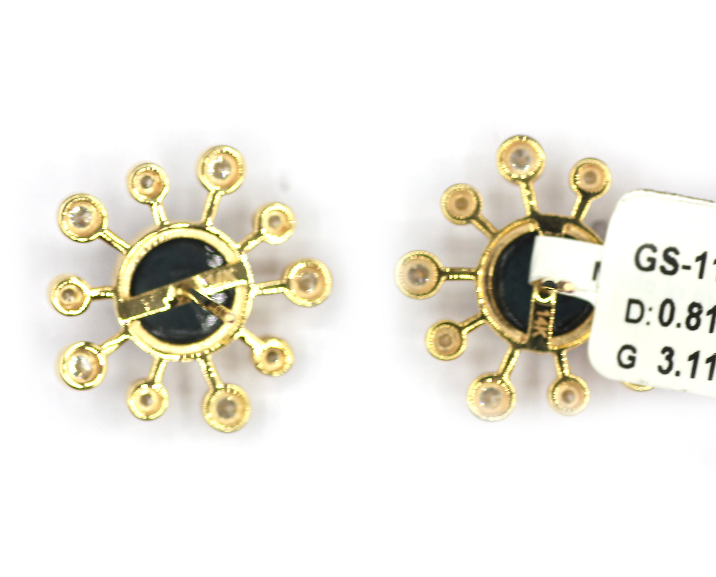 14k Gold Diamond Stud Earring With Tourmaline Stone