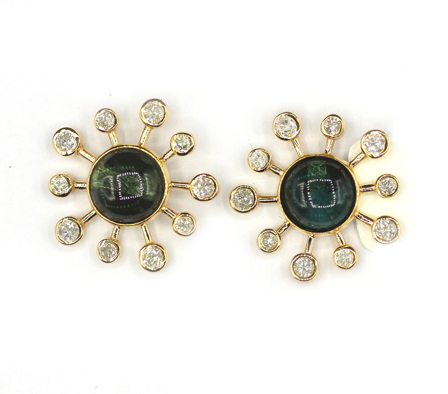 14k Gold Diamond Stud Earring With Tourmaline Stone