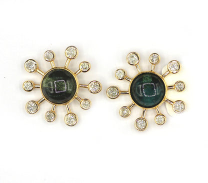 14k Gold Diamond Stud Earring With Tourmaline Stone