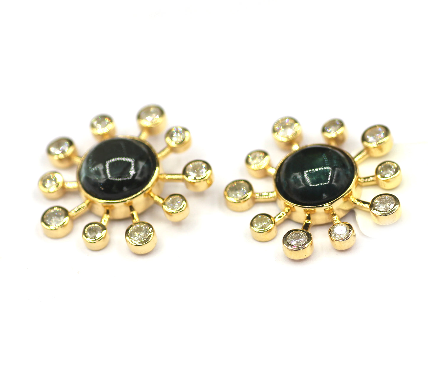 14k Gold Diamond Stud Earring With Tourmaline Stone