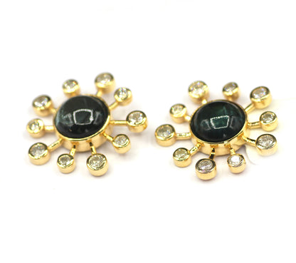 14k Gold Diamond Stud Earring With Tourmaline Stone