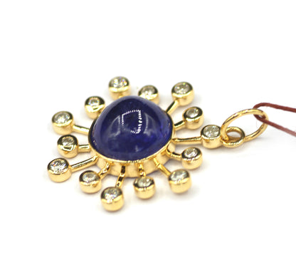 Sun 14k Solid Gold Diamond Pendant