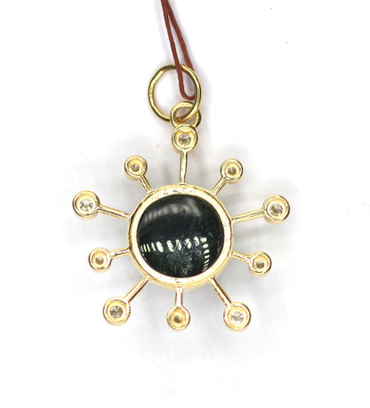 Green Tourmaline 14k Solid Gold Diamond Pendant