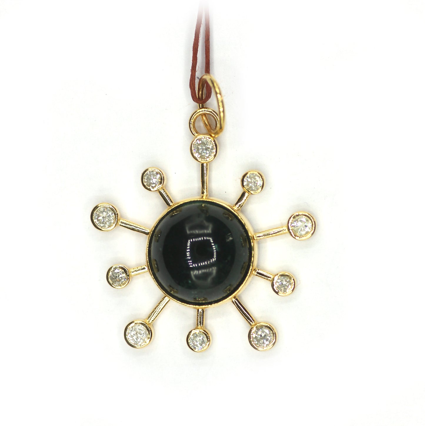 Green Tourmaline 14k Solid Gold Diamond Pendant