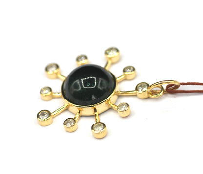 Green Tourmaline 14k Solid Gold Diamond Pendant